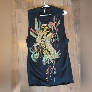 Free People Colorful Beaded Graphic Sleeveless Top